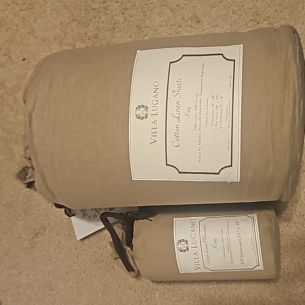 King cotton Linen sheets flat fitted 4 pillowcase
